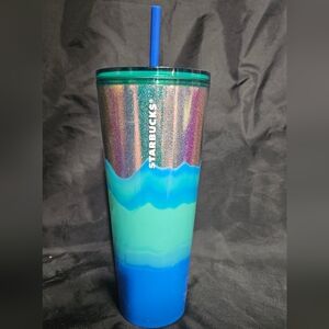 Starbucks Teal and Blue Glitter Ombre Tumbler